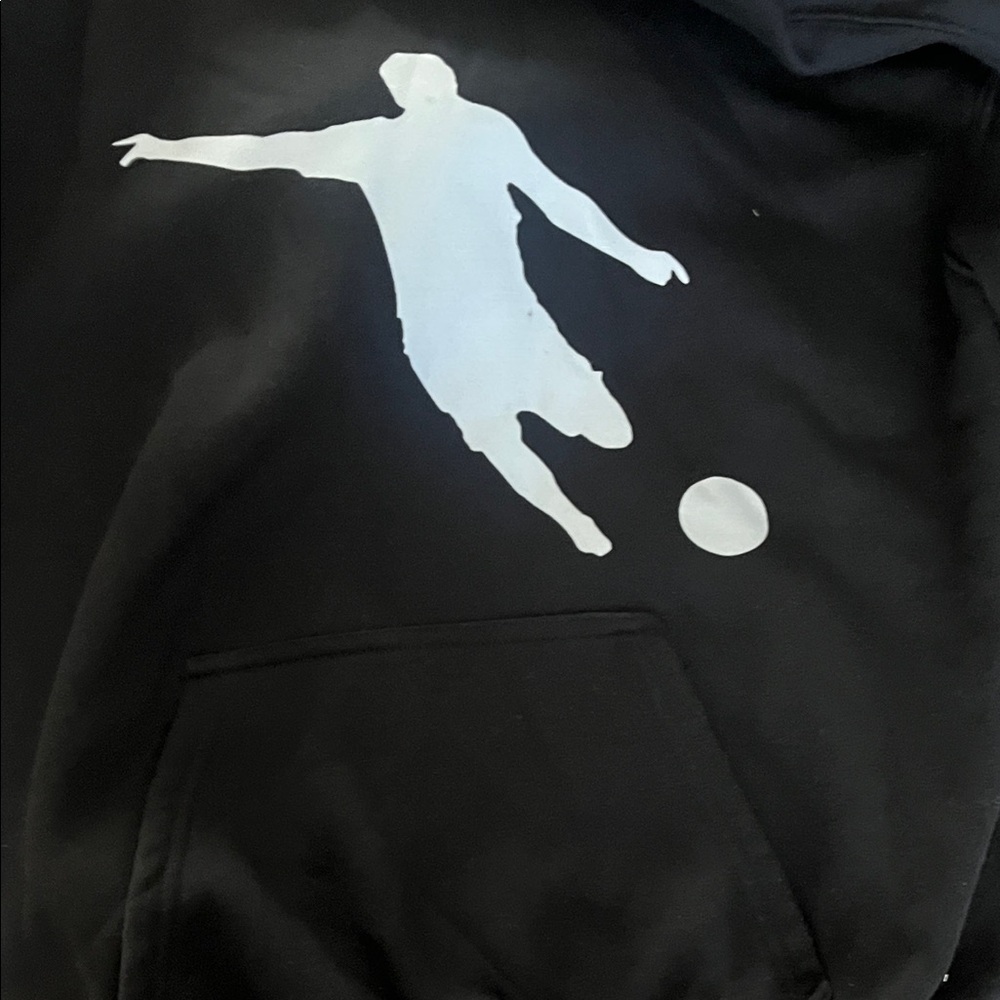 Black Men's Hoodie with White Soccer Silhouette